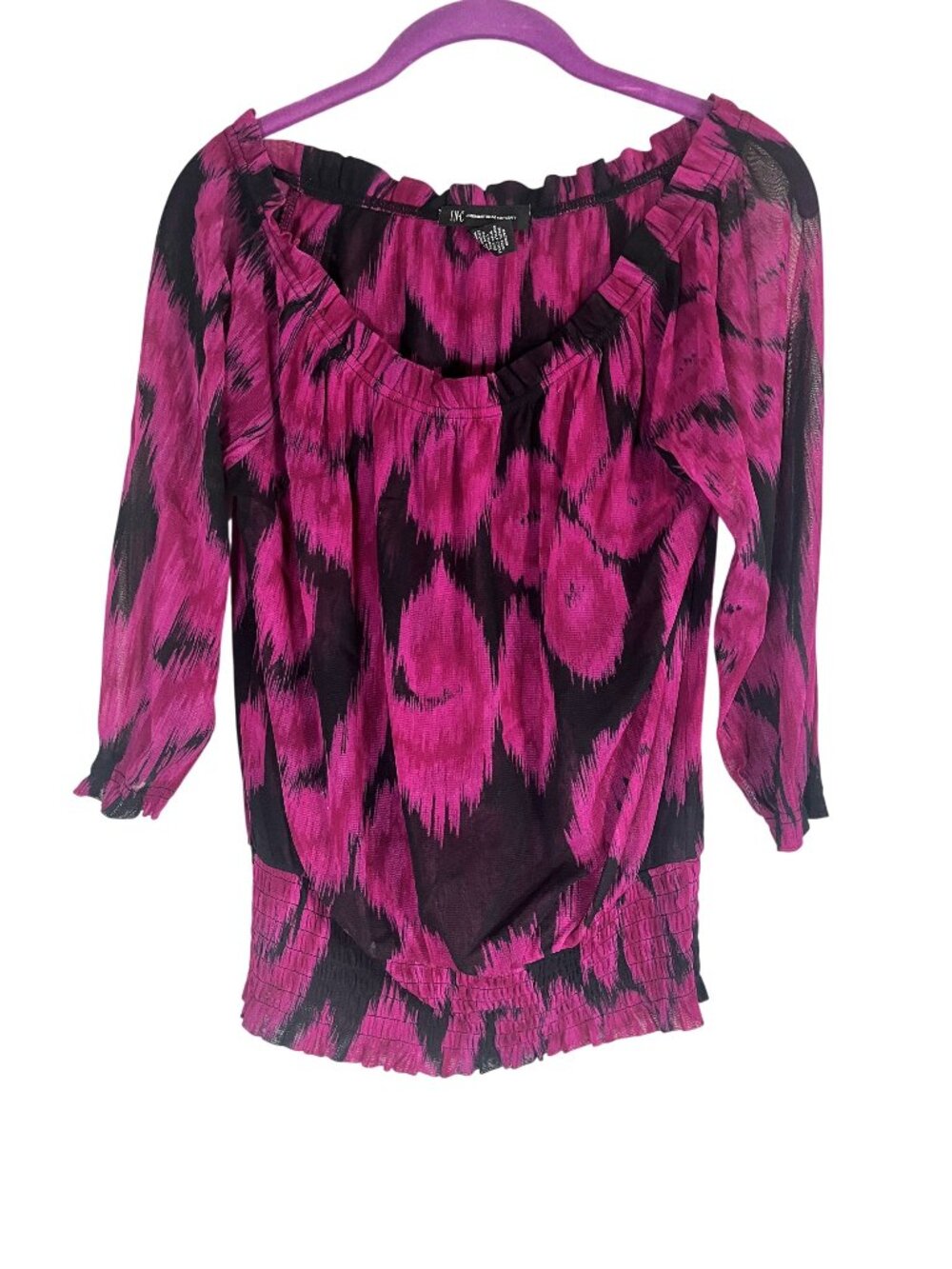 Colorful‎ Floral Off Shoulder Top M Preppy Resort Boho Festival Flowy Sheer 90s